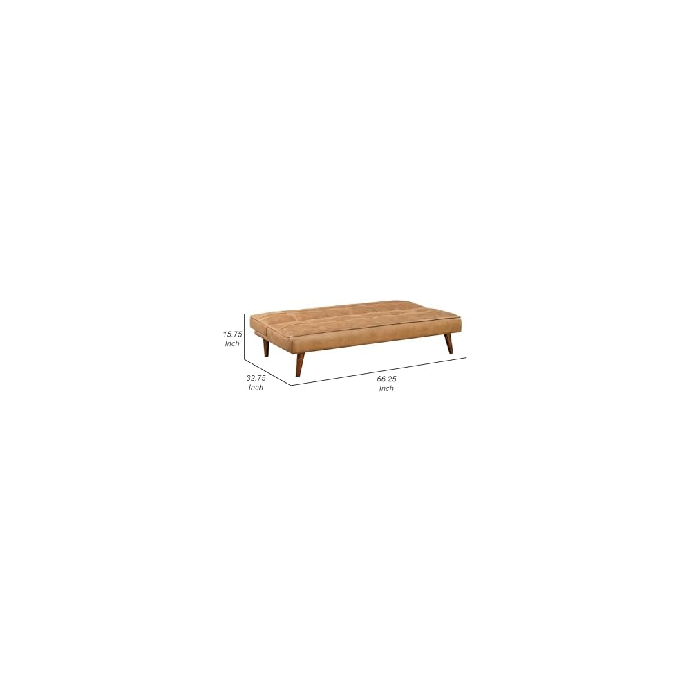 Benzara Sena Futon Convertible Sofa Bed Sleeper Couch, Light Brown Faux Leather