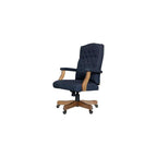 UrbanPro Executive Office Chair, Linen Fabric, Button Tufted, Denim Blue, Driftwood Finish, Adjustable Height 20"-23", 27" W x 28" D x 43"-47" H, Brass Casters, Traditional Design for Home or Office