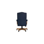 UrbanPro Executive Office Chair, Linen Fabric, Button Tufted, Denim Blue, Driftwood Finish, Adjustable Height 20"-23", 27" W x 28" D x 43"-47" H, Brass Casters, Traditional Design for Home or Office