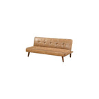 Benzara Sena Futon Convertible Sofa Bed Sleeper Couch, Light Brown Faux Leather