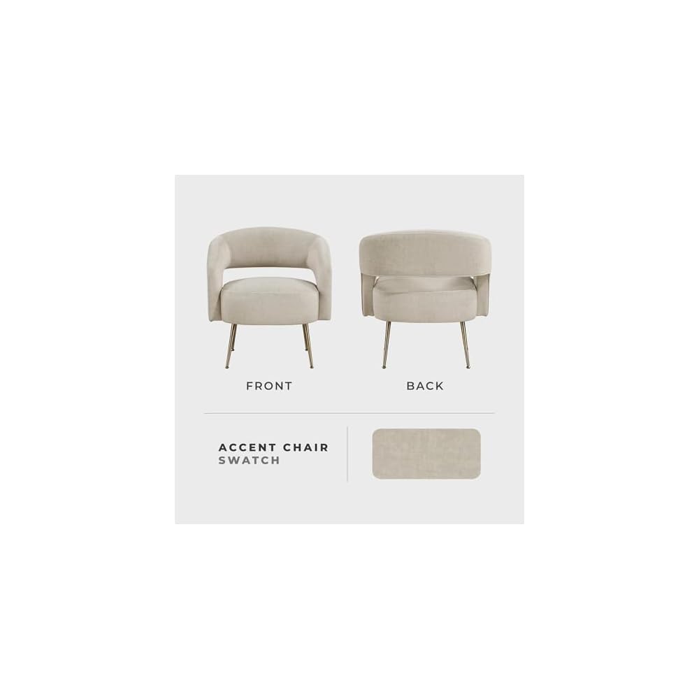 Lexicon Mid-Century Modern Velvet Accent Chair with Open Back, Gold Metal Legs, Upholstered Curved Barrel Armchair for Living Room/Bedroom/Office, Easy Assembly, Taupe