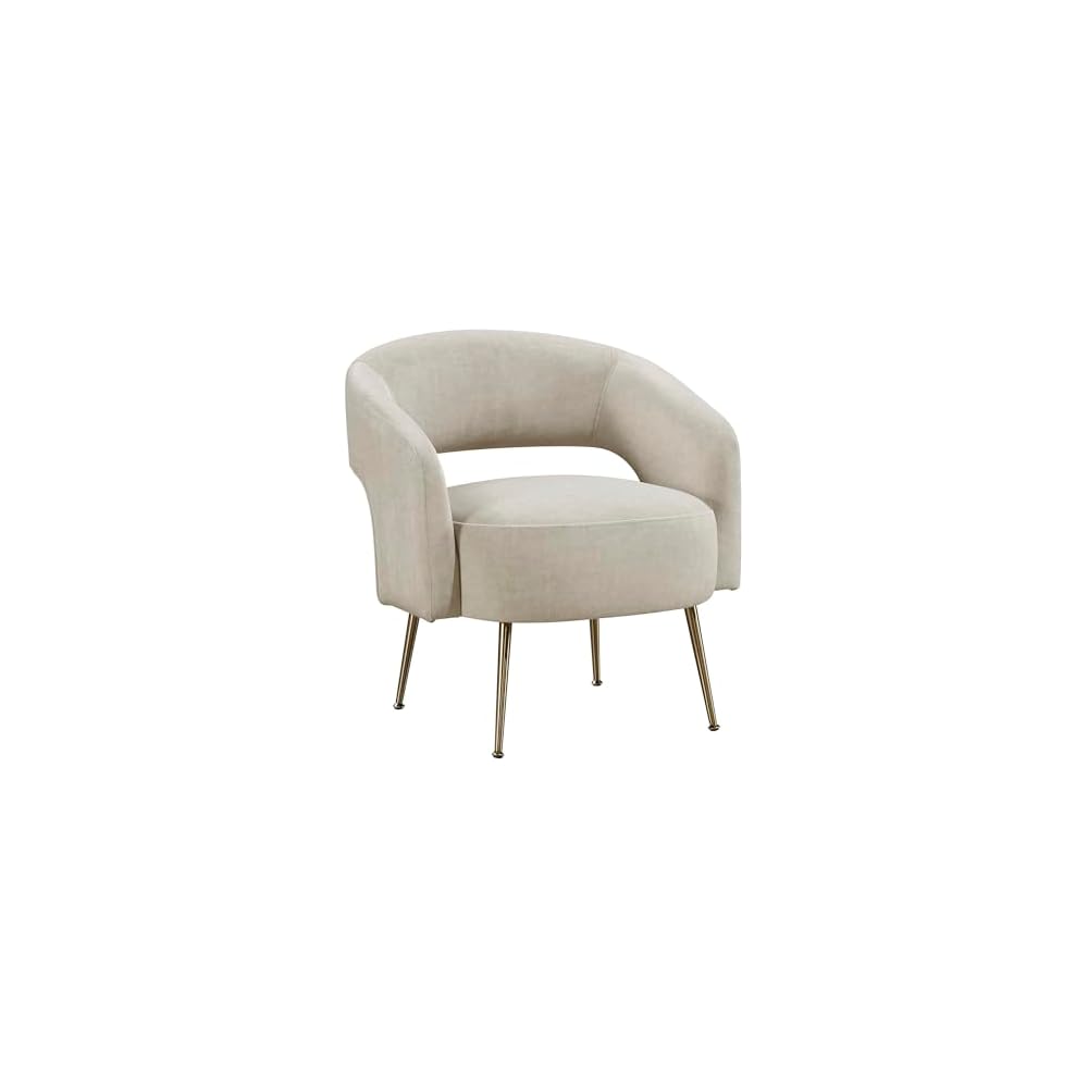 Lexicon Mid-Century Modern Velvet Accent Chair with Open Back, Gold Metal Legs, Upholstered Curved Barrel Armchair for Living Room/Bedroom/Office, Easy Assembly, Taupe