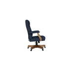 UrbanPro Executive Office Chair, Linen Fabric, Button Tufted, Denim Blue, Driftwood Finish, Adjustable Height 20"-23", 27" W x 28" D x 43"-47" H, Brass Casters, Traditional Design for Home or Office