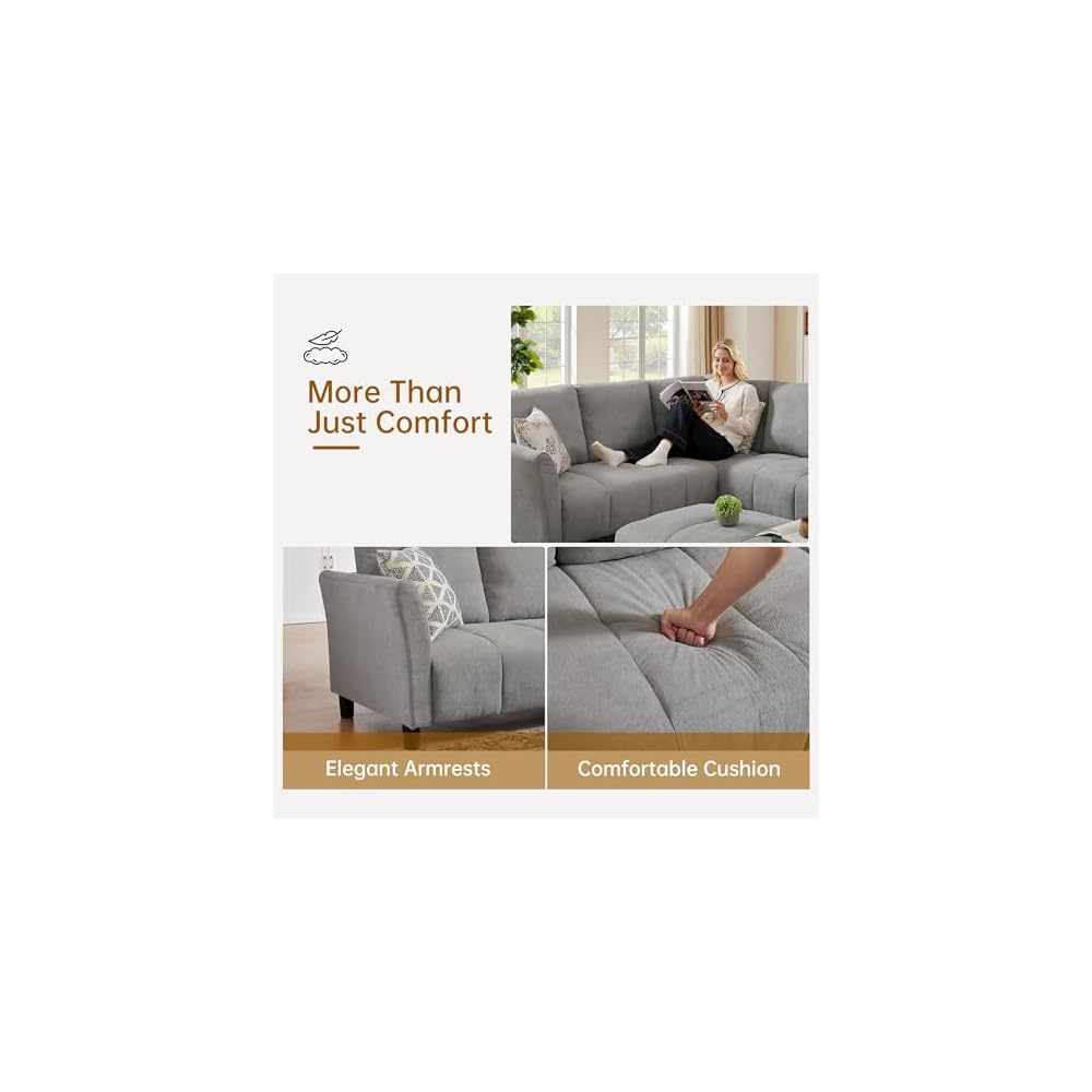 Modular Sectional Sofa, L-Shaped Sectional Couch with Movable Ottoman, Removable Covers, Comfy Sectionals Set for Living Room,Office (Light Grey, 6-Seats)