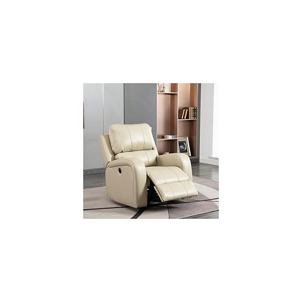 Power Recliner Chair Comfortable Air Leather Recliner Single Sofa with USB Charge Port Overstuffed Home Theater Seating for Living Room and Bedroom(Milk White)