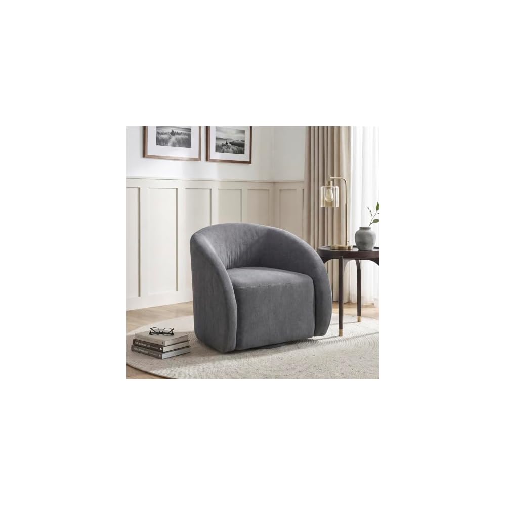 Lexicon Accent Chair, Swivel Barrel Chair, Blue Microfiber