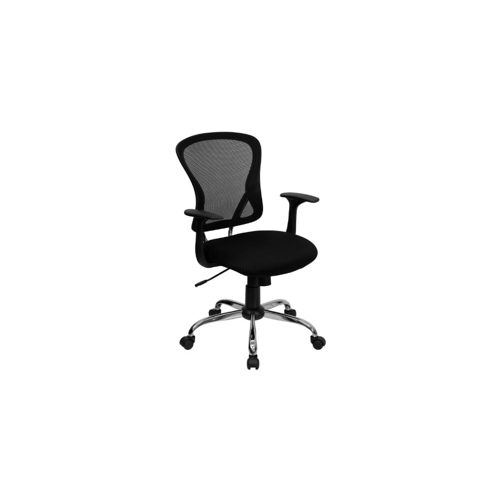 BizChair Mid-Back Black Mesh Swivel Task Office Chair with Chrome Base and Arms