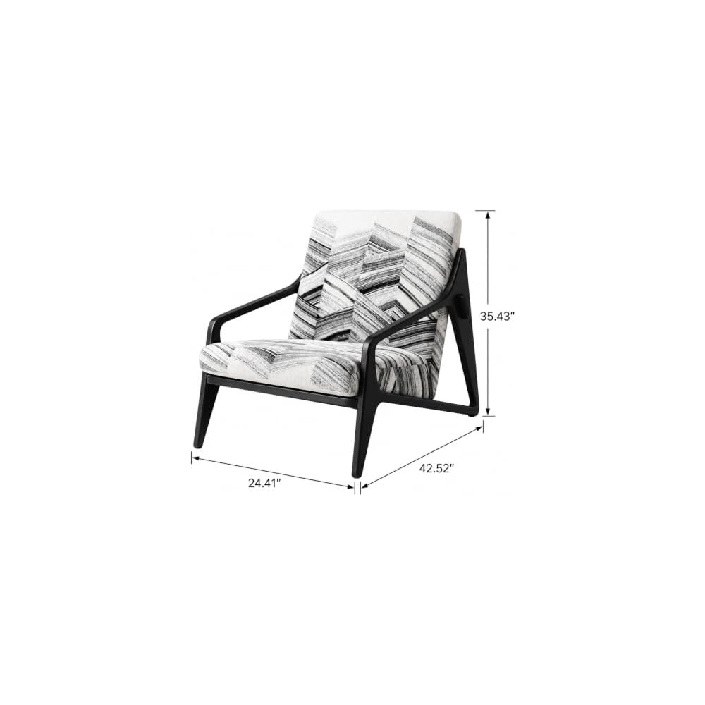Single Sofa Chair, Black & White Cotton Fabric Wood Accent Chair