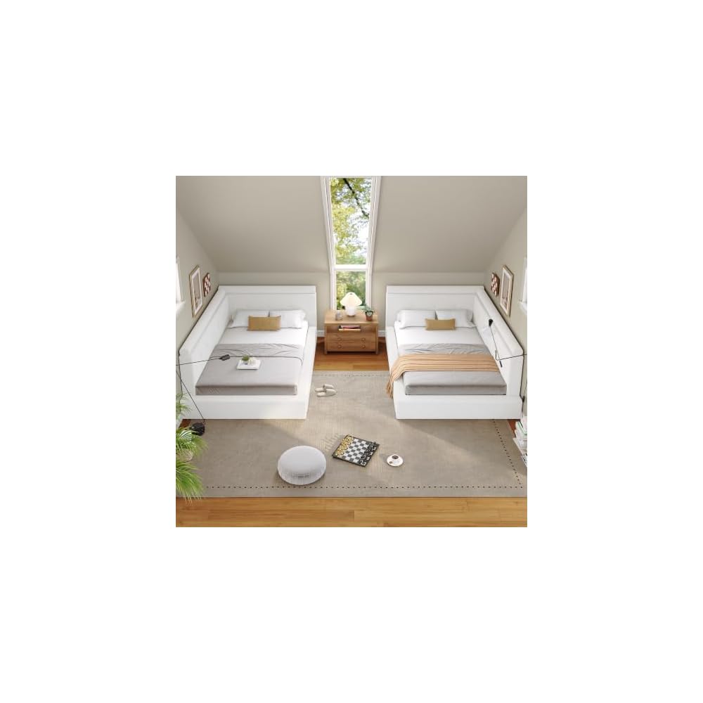 EnHomee Corner Cloud Bed Frame Full Size with Convertible Headboard