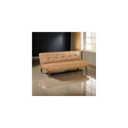 Benzara Sena Futon Convertible Sofa Bed Sleeper Couch, Light Brown Faux Leather