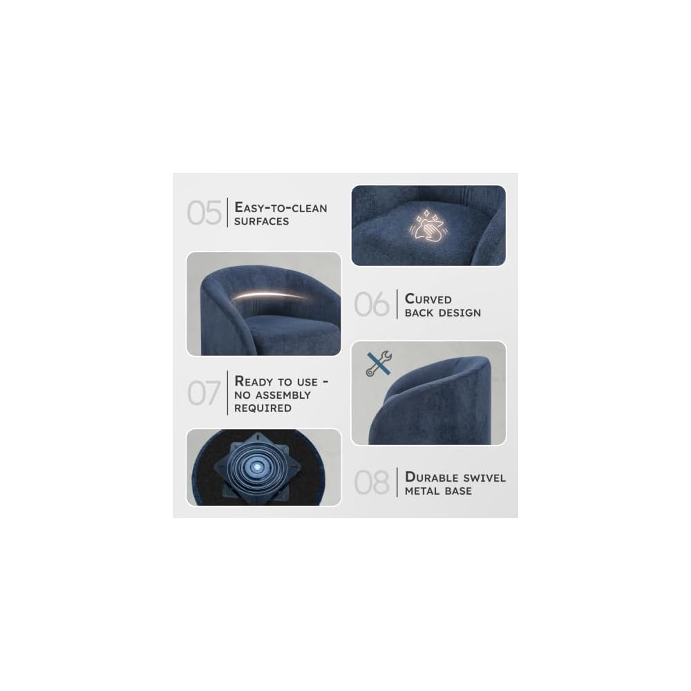 Lexicon Accent Chair, Swivel Barrel Chair, Blue Microfiber