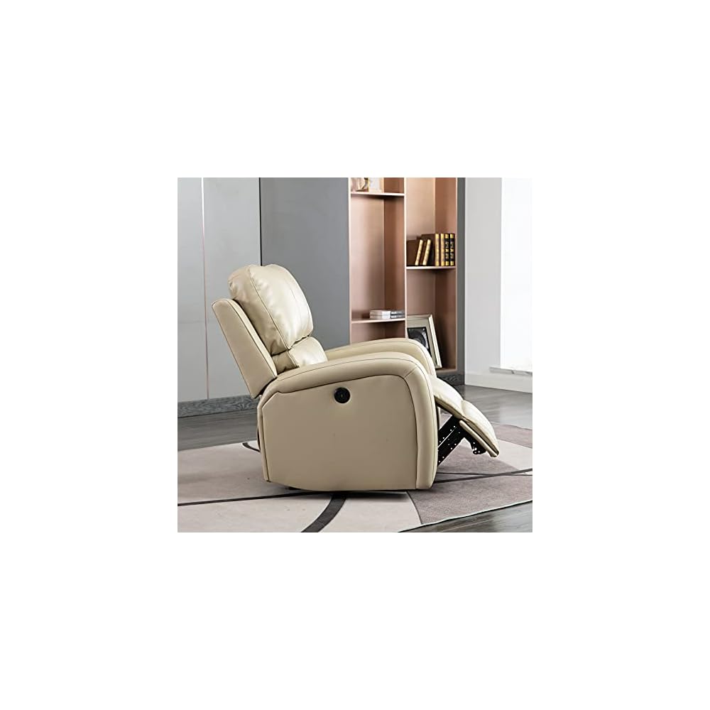 Power Recliner Chair Comfortable Air Leather Recliner Single Sofa with USB Charge Port Overstuffed Home Theater Seating for Living Room and Bedroom(Milk White)