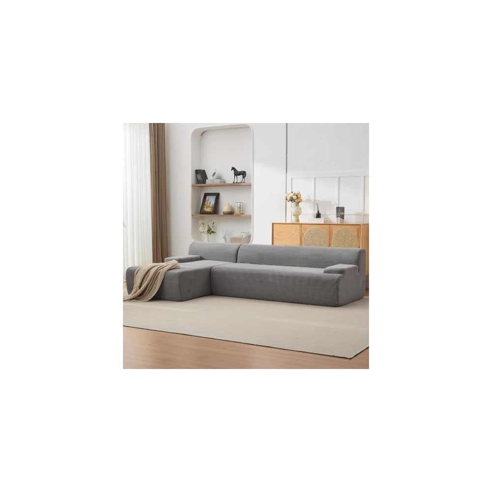 Garvee 108'' Modular Sectional Sofa, Left Facing Chaise L-Shaped Boneless Couch, Ultra Deep Seat Modern Sectional Sofa for Living Room, 5mm Wale Corduroy Fabric, Gary