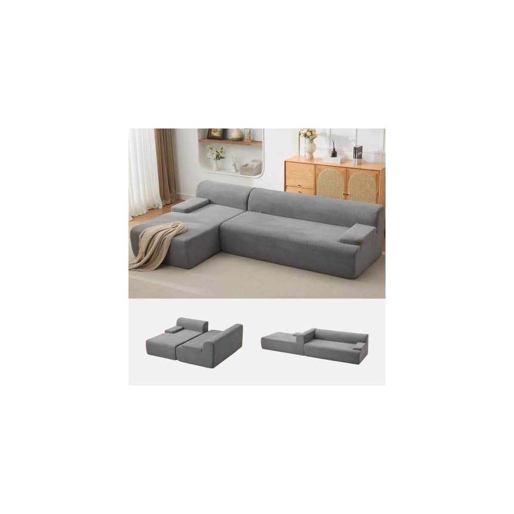 Garvee 108'' Modular Sectional Sofa, Left Facing Chaise L-Shaped Boneless Couch, Ultra Deep Seat Modern Sectional Sofa for Living Room, 5mm Wale Corduroy Fabric, Gary