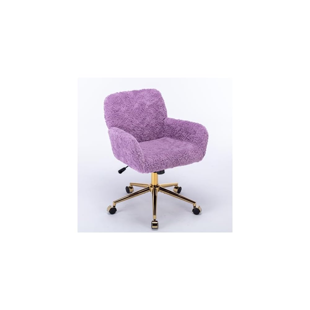 Furniture Office Chair,Artificial Rabbit Hair Home Office Chair with Golden Metal Base,Adjustable Desk Chair Swivel Office Chair,Vanity Chair(Violet)