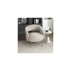 Lexicon Mid-Century Modern Velvet Accent Chair with Open Back, Gold Metal Legs, Upholstered Curved Barrel Armchair for Living Room/Bedroom/Office, Easy Assembly, Taupe
