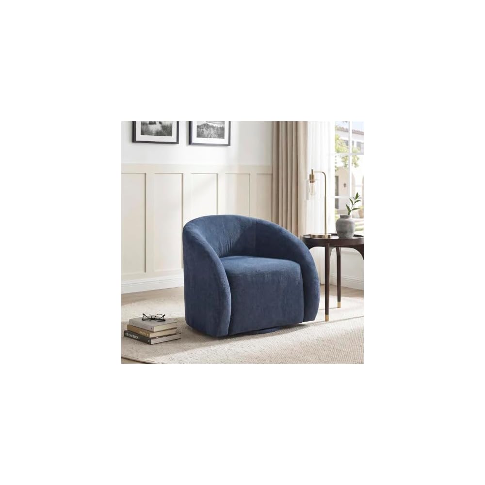 Lexicon Accent Chair, Swivel Barrel Chair, Blue Microfiber