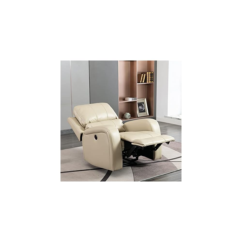 Power Recliner Chair Comfortable Air Leather Recliner Single Sofa with USB Charge Port Overstuffed Home Theater Seating for Living Room and Bedroom(Milk White)