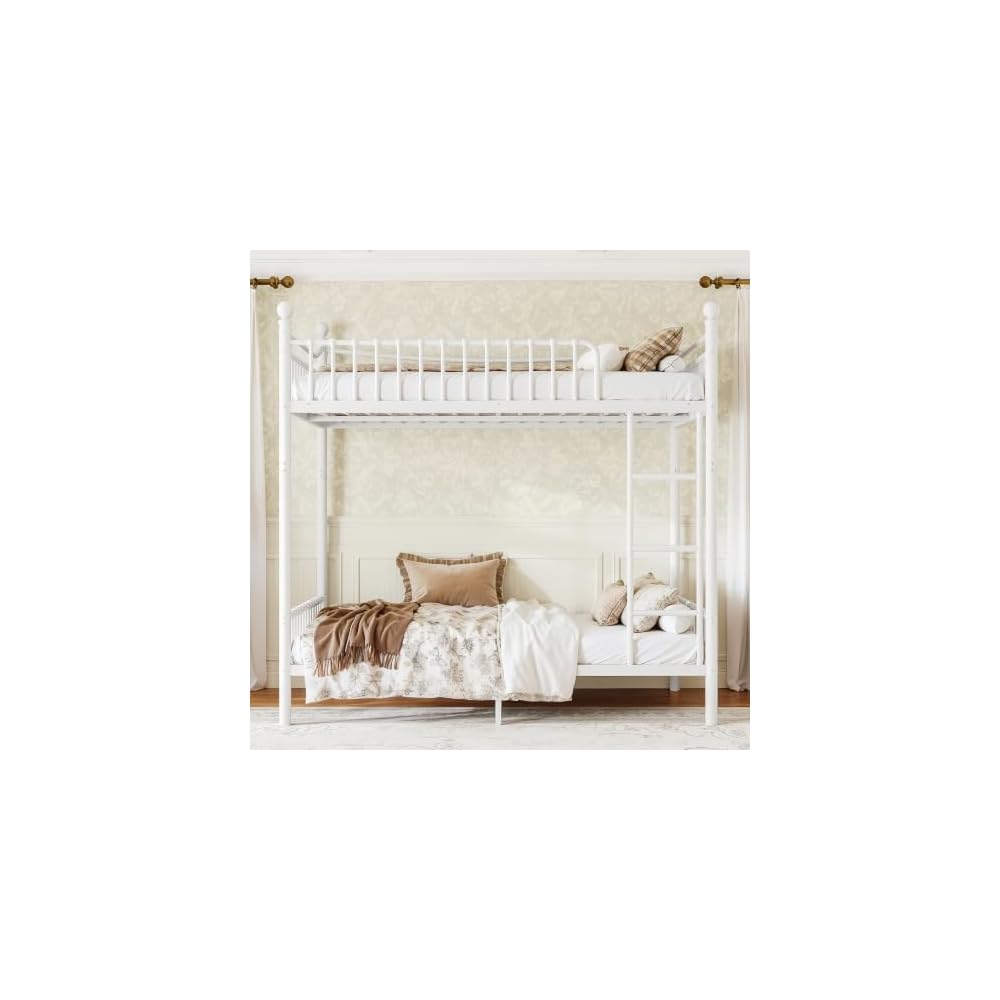 Bellemave Full Over Full Bunk Beds, Metal Bunk Bed with Ladder and Guardrail for Kids, Adults, Can be Split, White