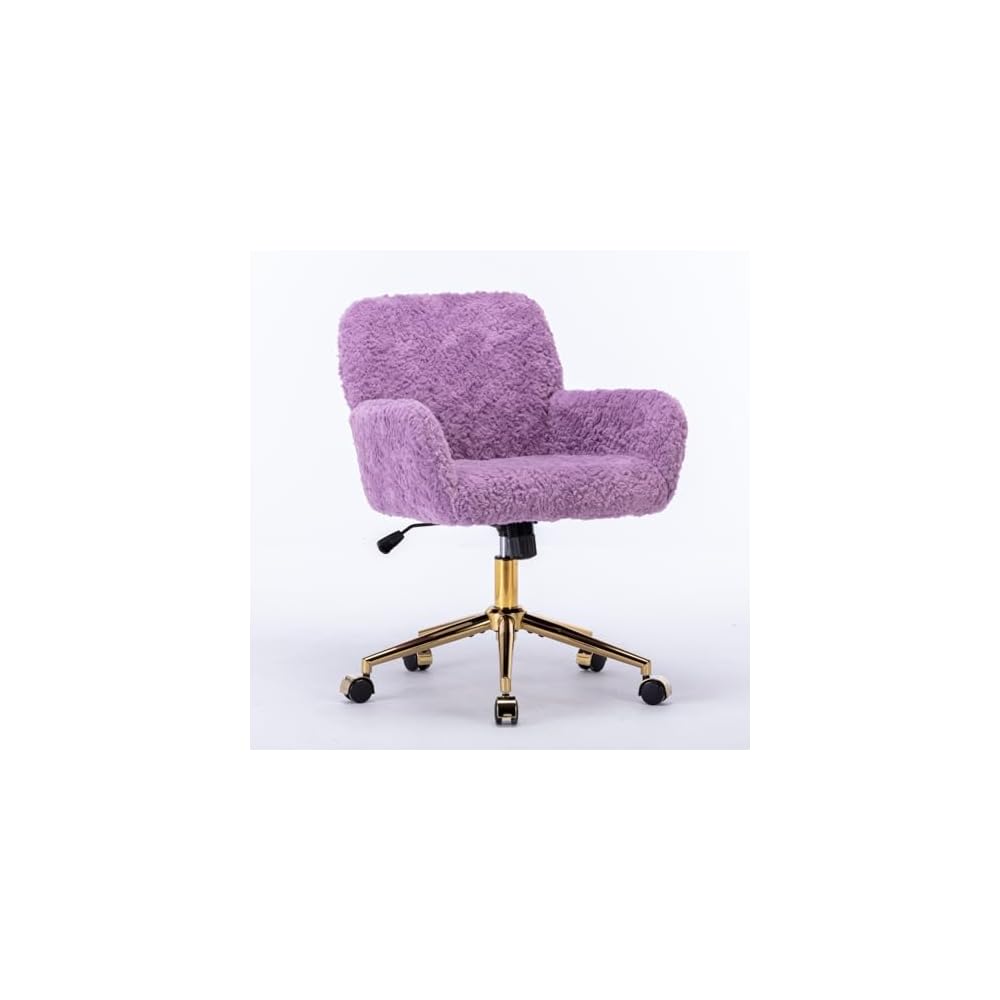 Furniture Office Chair,Artificial Rabbit Hair Home Office Chair with Golden Metal Base,Adjustable Desk Chair Swivel Office Chair,Vanity Chair(Violet)