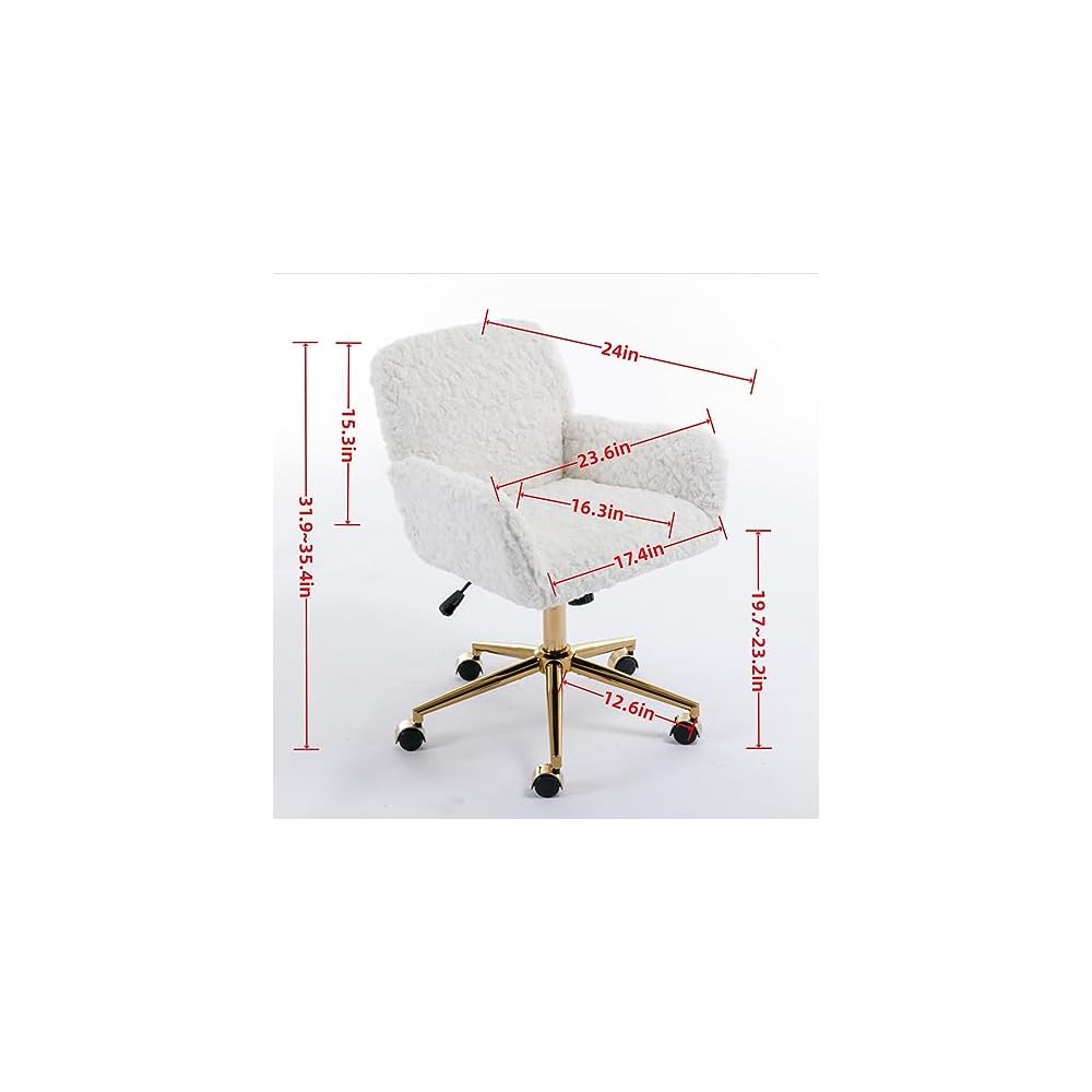 Furniture Office Chair,Artificial Rabbit Hair Home Office Chair with Golden Metal Base,Adjustable Desk Chair Swivel Office Chair,Vanity Chair(Violet)