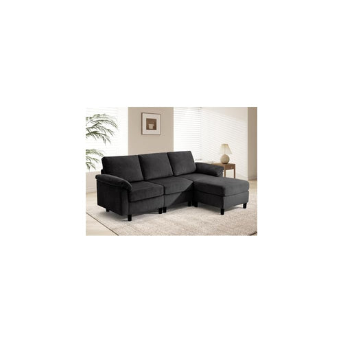 85" Modular Sectional Sofa with Storage, 3-Seat Corduroy Memory Foam Cloud Couch, L Shaped Modern Sectional Sofa Set with Movable Ottoman,Black