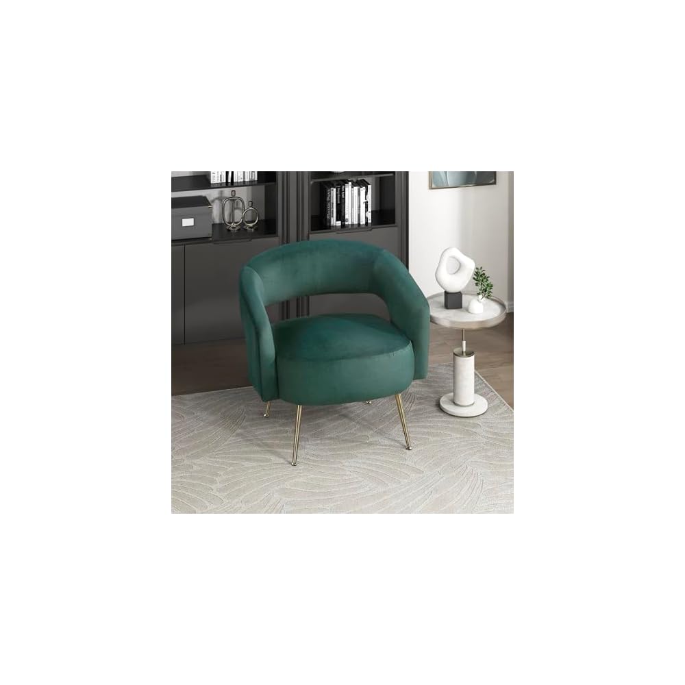 Lexicon Mid-Century Modern Velvet Accent Chair with Open Back, Gold Metal Legs, Upholstered Curved Barrel Armchair for Living Room/Bedroom/Office, Easy Assembly, Taupe
