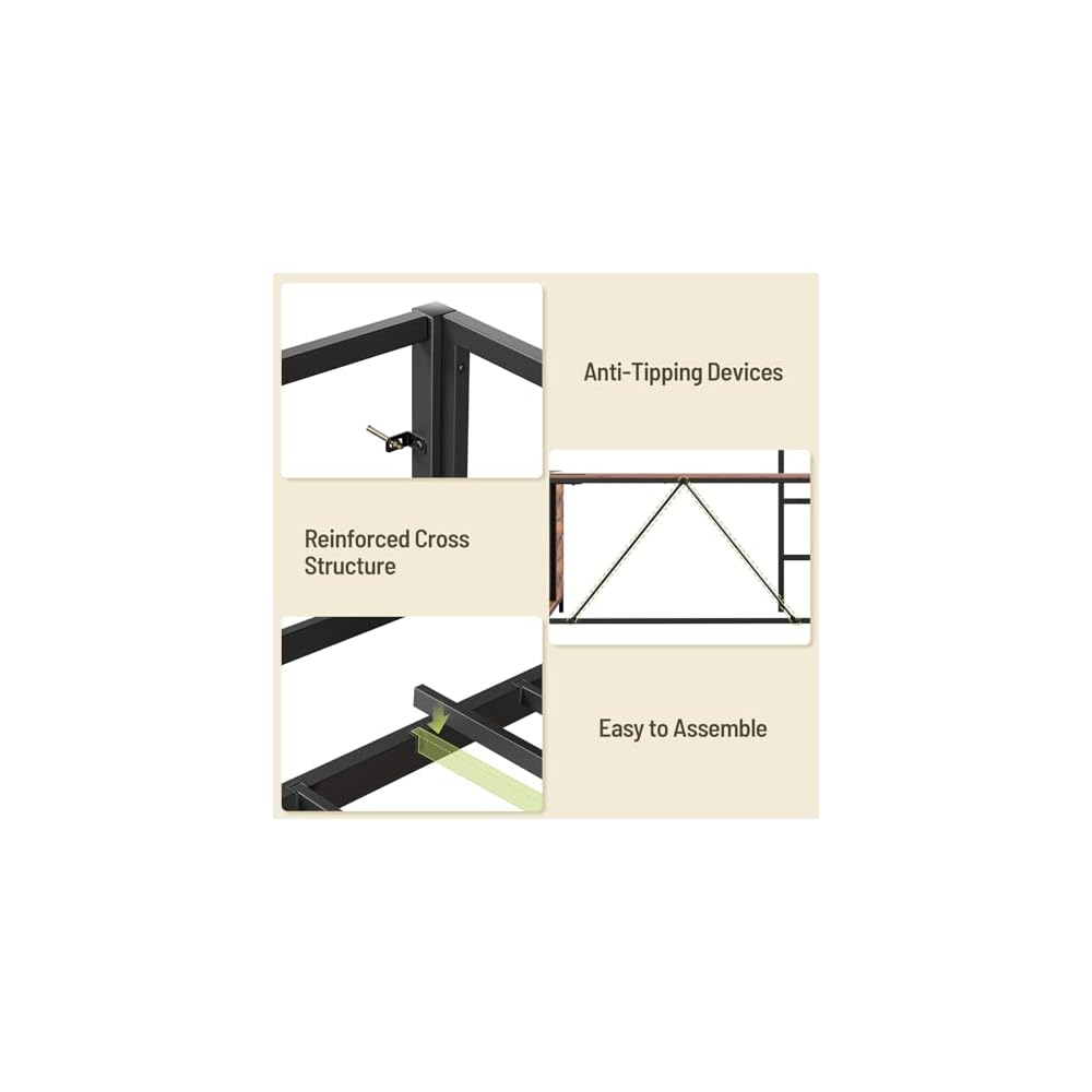Twin Size Loft Bed with L-Shaped Desk, 3 Storage Drawers, Charging Station, Metal Kids Loft Bed Frame with LED Light & Ladder, Open Storage Shelves, No Box Spring Needed, Rustic Brown & Black