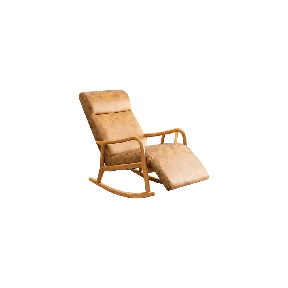 Wood Rocking Chair, Upholstered Rocker Chair with High Backrest, Ergonomic Relax Chair, Modern Leisure Armchair, Smooth Armrest Recliner, for Nursery, Living Room, Bedroom (Color : Blue)