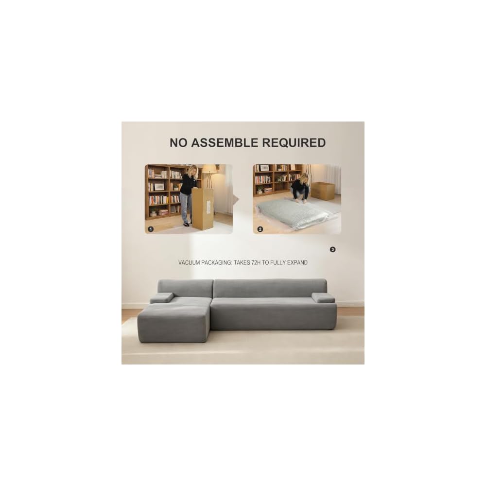 Garvee 108'' Modular Sectional Sofa, Left Facing Chaise L-Shaped Boneless Couch, Ultra Deep Seat Modern Sectional Sofa for Living Room, 5mm Wale Corduroy Fabric, Gary