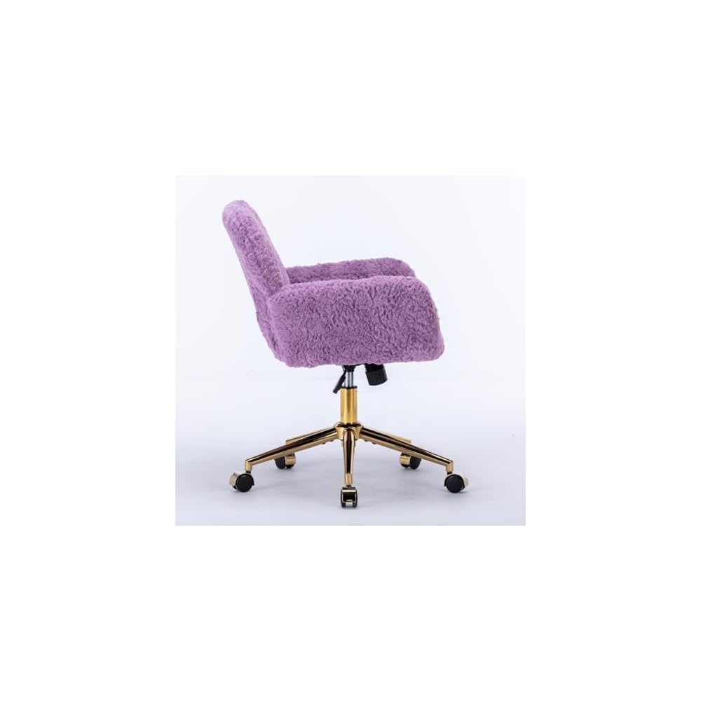 Furniture Office Chair,Artificial Rabbit Hair Home Office Chair with Golden Metal Base,Adjustable Desk Chair Swivel Office Chair,Vanity Chair(Violet)