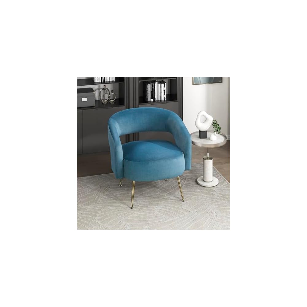Lexicon Mid-Century Modern Velvet Accent Chair with Open Back, Gold Metal Legs, Upholstered Curved Barrel Armchair for Living Room/Bedroom/Office, Easy Assembly, Taupe