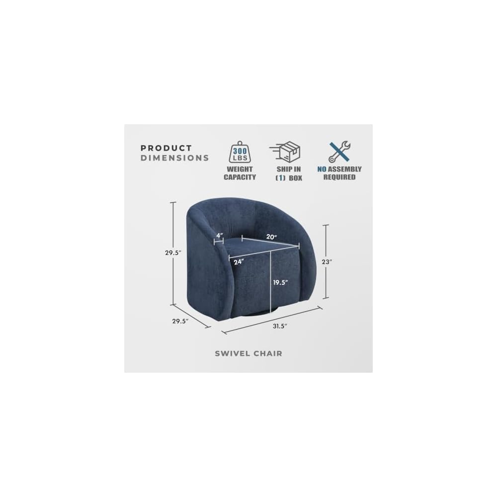 Lexicon Accent Chair, Swivel Barrel Chair, Blue Microfiber