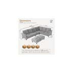 Modular Sectional Sofa, L-Shaped Sectional Couch with Movable Ottoman, Removable Covers, Comfy Sectionals Set for Living Room,Office (Light Grey, 6-Seats)
