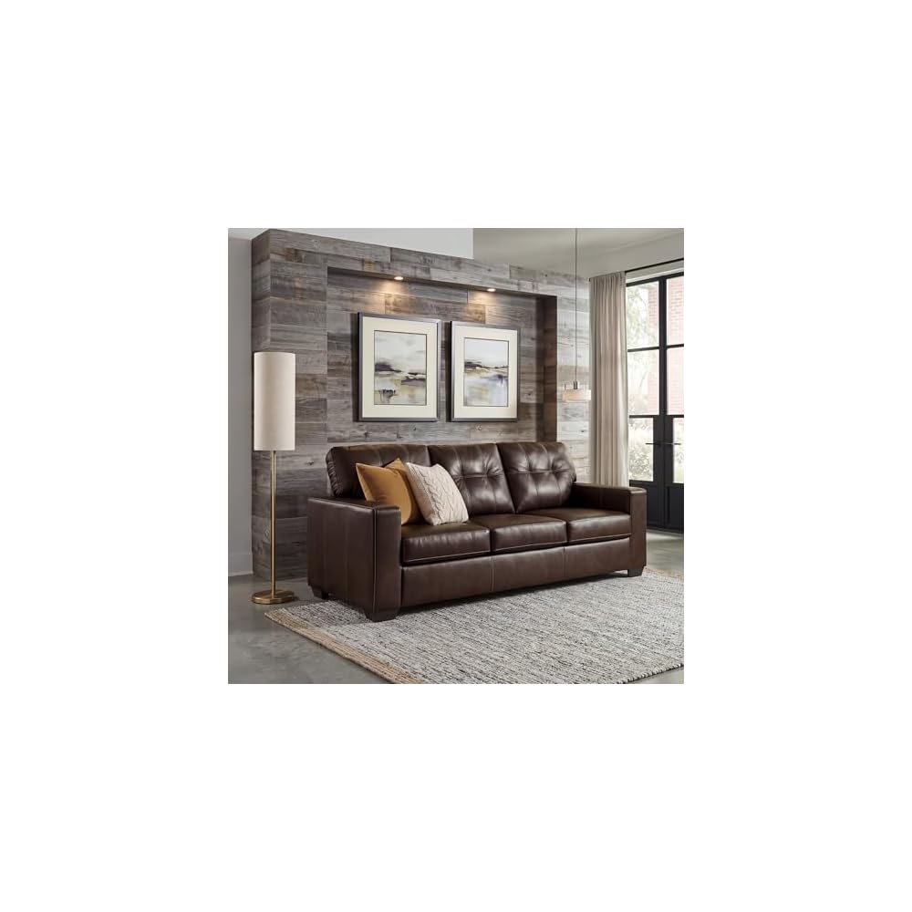 Signature Design by Ashley Santorine Transitional Tufted Leather Match Sofa, Dark Brown
