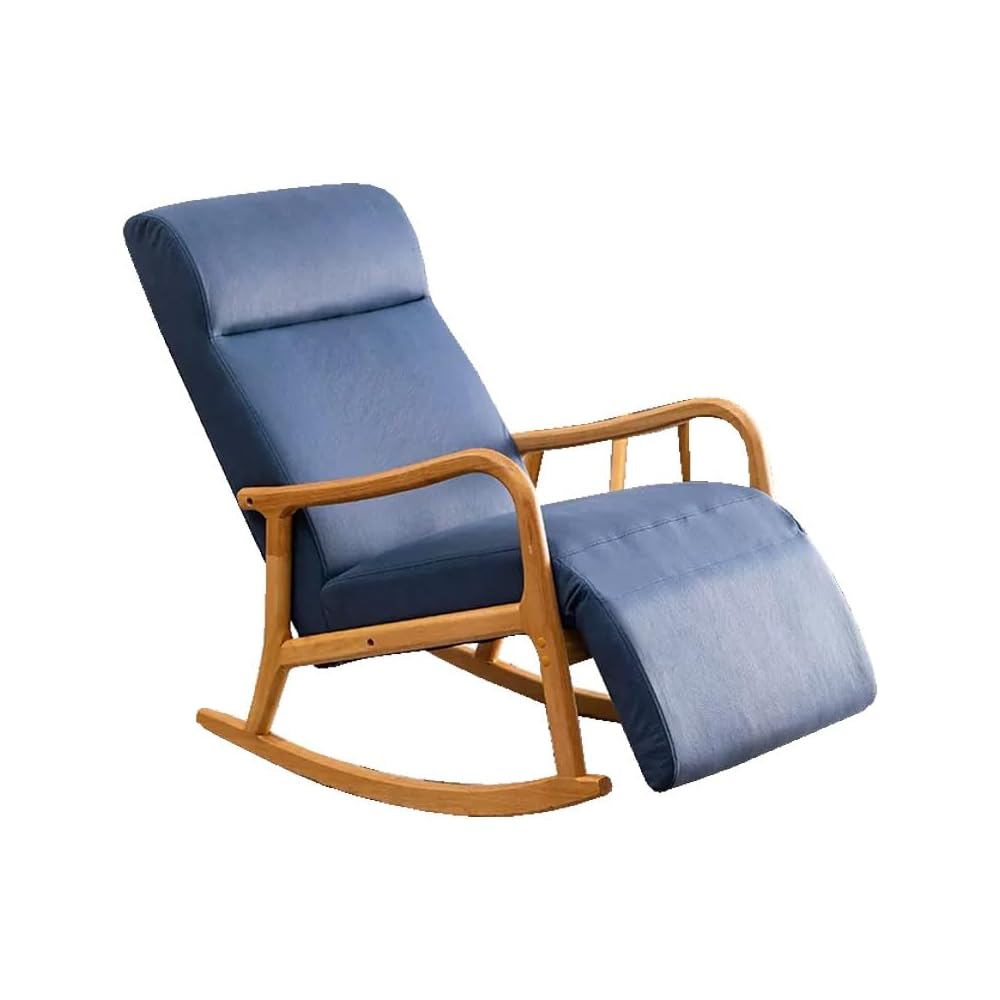 Wood Rocking Chair, Upholstered Rocker Chair with High Backrest, Ergonomic Relax Chair, Modern Leisure Armchair, Smooth Armrest Recliner, for Nursery, Living Room, Bedroom (Color : Blue)