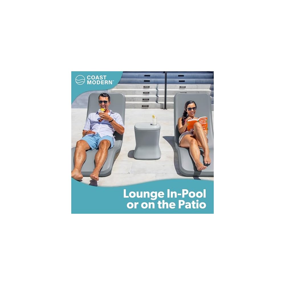 Coast Modern in Pool Lounge Chair - Waterproof & Weighted Chaise Lounger - Outdoor Pool Furniture for Patio or in Baja Shelf - Gray