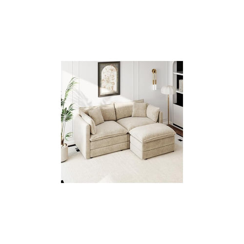 Aoowow Modular Sectional Sofa Modern Convertible Loveseat Couch,77.16 Inch Deep 2-Seater Sofas Comfy Chenille Cloud Sofas and Couches Set with Movable Ottoman for Living Room Apartment（Camel）