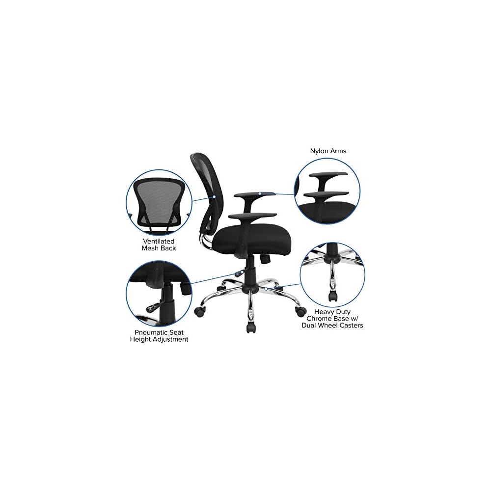 BizChair Mid-Back Black Mesh Swivel Task Office Chair with Chrome Base and Arms