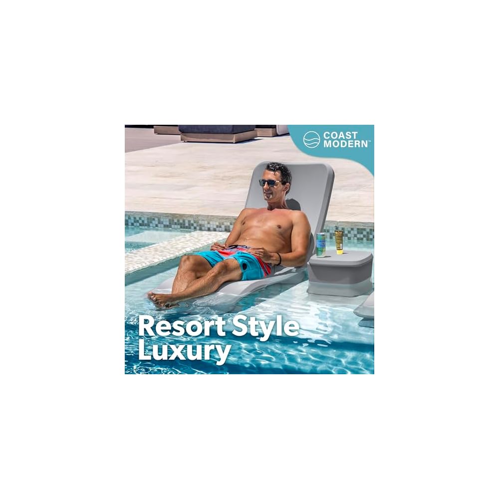 Coast Modern in Pool Lounge Chair - Waterproof & Weighted Chaise Lounger - Outdoor Pool Furniture for Patio or in Baja Shelf - Gray