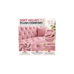 Velvet Convertible Futon Sofa Bed with 3 Adjustable Tufted Backrest，Pink