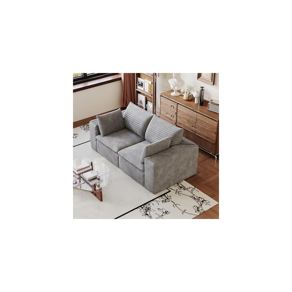 Modular Sectional Sofa Cloud Couch for Living Room - 71'' Modern Corduroy 2-Seater Boneless Loveseat, No Assembly Full Foam Floor Compression Sofas with Washable Removable Covers