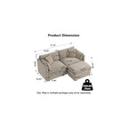Aoowow Modular Sectional Sofa Modern Convertible Loveseat Couch,77.16 Inch Deep 2-Seater Sofas Comfy Chenille Cloud Sofas and Couches Set with Movable Ottoman for Living Room Apartment（Camel）
