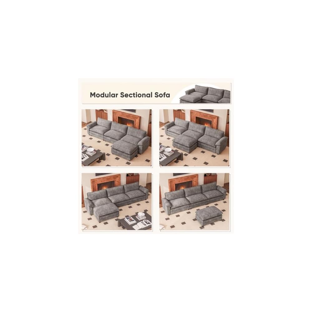 Furniwell 119" Modular Sectional Couch, L Shaped Cloud Sofa for Living Room