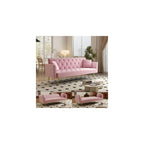 Velvet Convertible Futon Sofa Bed with 3 Adjustable Tufted Backrest，Pink