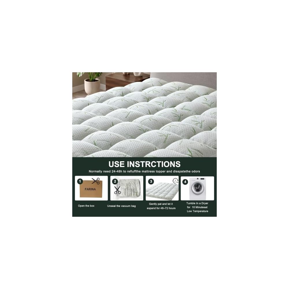 4 Inch Mattress Topper Memory Foam Cooling Bamboo Queen Size