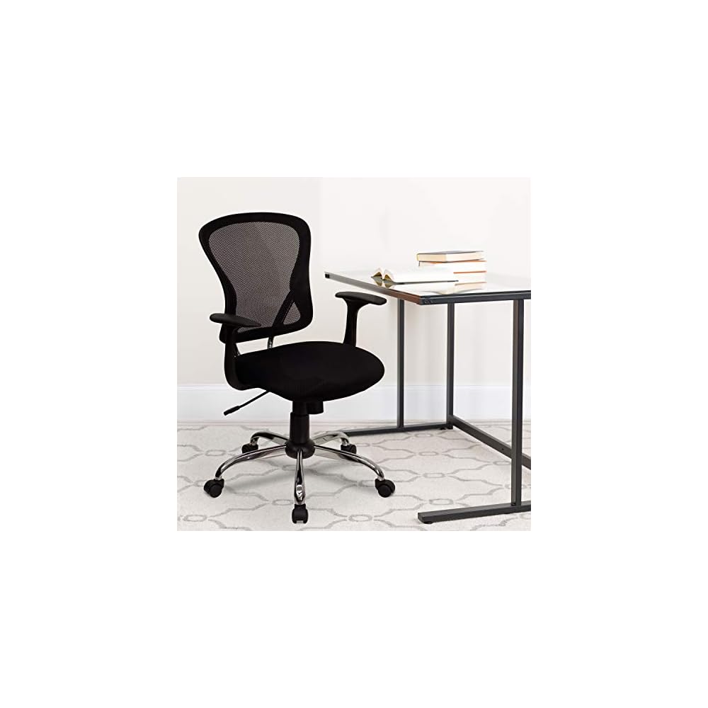 BizChair Mid-Back Black Mesh Swivel Task Office Chair with Chrome Base and Arms