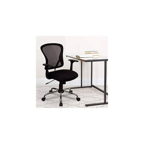 BizChair Mid-Back Black Mesh Swivel Task Office Chair with Chrome Base and Arms