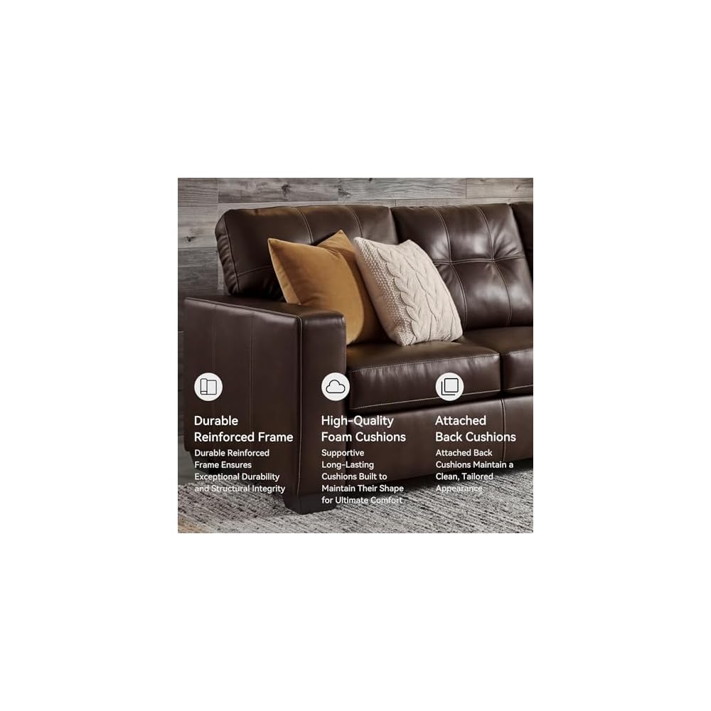 Signature Design by Ashley Santorine Transitional Tufted Leather Match Sofa, Dark Brown