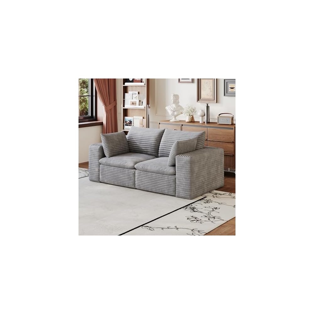 Modular Sectional Sofa Cloud Couch for Living Room - 71'' Modern Corduroy 2-Seater Boneless Loveseat, No Assembly Full Foam Floor Compression Sofas with Washable Removable Covers